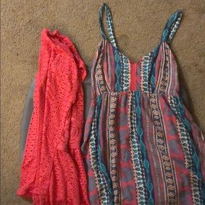 Multi colored dress with cardigan